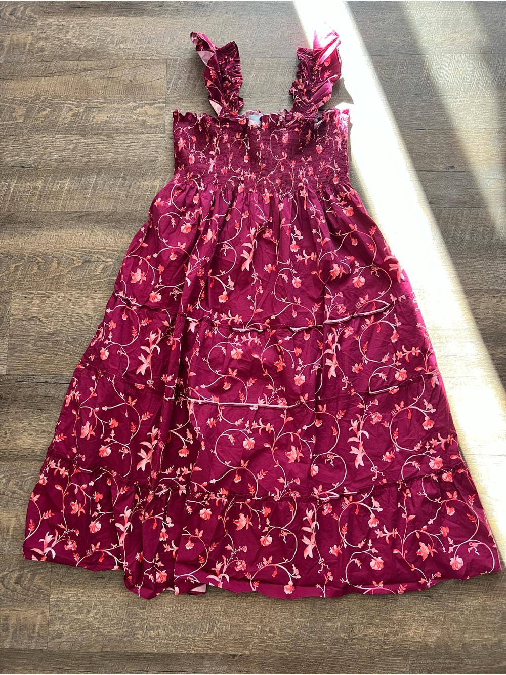 Hill House Nap Dress Floral Ruffled Strap Dress - Burgundy 2XL